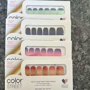 Color Street Nail Polish Strips Set - Green, Purple, Pink, Red